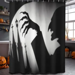 Halloween Shower Curtain with Hooks Polyester Washable Waterproof Pattern Bathroom Bathtub Decor