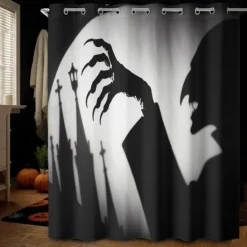 Halloween Shower Curtain with Hooks Polyester Washable Waterproof Pattern Bathroom Bathtub Decor