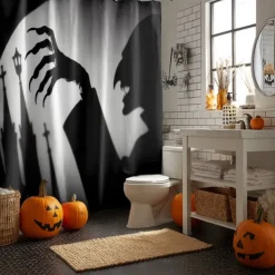 Halloween Shower Curtain with Hooks Polyester Washable Waterproof Pattern Bathroom Bathtub Decor