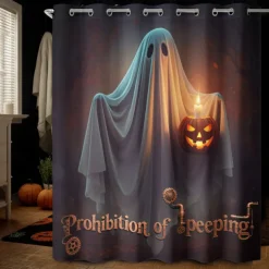 Halloween Shower Curtain with Hooks Polyester Washable Waterproof Pattern Bathroom Bathtub Decor