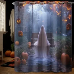 Halloween Shower Curtain with Hooks Polyester Washable Waterproof Pattern Bathroom Bathtub Decor