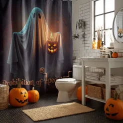 Halloween Shower Curtain with Hooks Polyester Washable Waterproof Pattern Bathroom Bathtub Decor