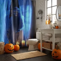 Halloween Shower Curtain with Hooks Polyester Washable Waterproof Pattern Bathroom Bathtub Decor