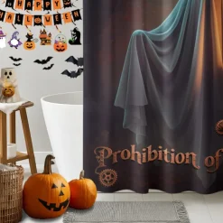 Halloween Shower Curtain with Hooks Polyester Washable Waterproof Pattern Bathroom Bathtub Decor