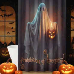 Halloween Shower Curtain with Hooks Polyester Washable Waterproof Pattern Bathroom Bathtub Decor