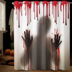 Halloween Shower Curtain with Hooks Polyester Washable Waterproof Pattern Bathroom Bathtub Decor