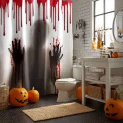 Halloween Shower Curtain with Hooks Polyester Washable Waterproof Pattern Bathroom Bathtub Decor