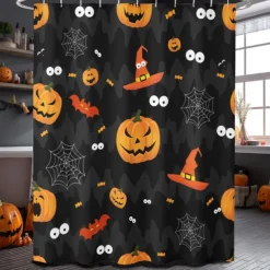 Halloween Shower Curtain with Hooks Polyester Washable Waterproof Pattern Bathroom Bathtub Decor