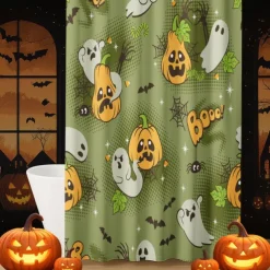 Halloween Shower Curtain with Hooks Polyester Washable Waterproof Pattern Bathroom Bathtub Decor