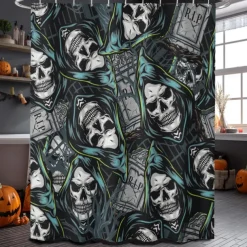 Halloween Shower Curtain with Hooks Polyester Washable Waterproof Pattern Bathroom Bathtub Decor