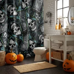 Halloween Shower Curtain with Hooks Polyester Washable Waterproof Pattern Bathroom Bathtub Decor