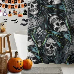 Halloween Shower Curtain with Hooks Polyester Washable Waterproof Pattern Bathroom Bathtub Decor