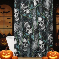 Halloween Shower Curtain with Hooks Polyester Washable Waterproof Pattern Bathroom Bathtub Decor