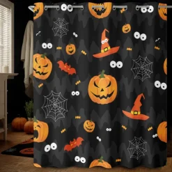 Halloween Shower Curtain with Hooks Polyester Washable Waterproof Pattern Bathroom Bathtub Decor