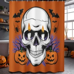 Halloween Shower Curtain with Hooks Polyester Washable Waterproof Pattern Bathroom Bathtub Decor