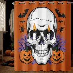 Halloween Shower Curtain with Hooks Polyester Washable Waterproof Pattern Bathroom Bathtub Decor