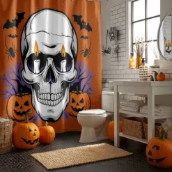 Halloween Shower Curtain with Hooks Polyester Washable Waterproof Pattern Bathroom Bathtub Decor