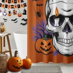 Halloween Shower Curtain with Hooks Polyester Washable Waterproof Pattern Bathroom Bathtub Decor