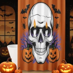 Halloween Shower Curtain with Hooks Polyester Washable Waterproof Pattern Bathroom Bathtub Decor