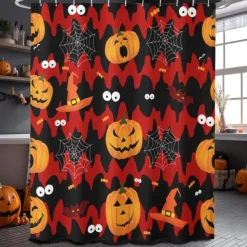 Halloween Shower Curtain with Hooks Polyester Washable Waterproof Pattern Bathroom Bathtub Decor