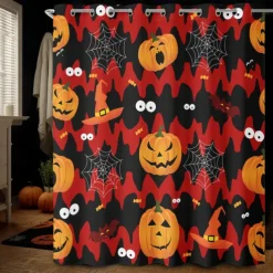 Halloween Shower Curtain with Hooks Polyester Washable Waterproof Pattern Bathroom Bathtub Decor