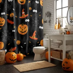 Halloween Shower Curtain with Hooks Polyester Washable Waterproof Pattern Bathroom Bathtub Decor