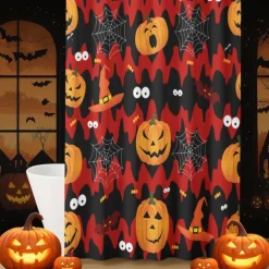 Halloween Shower Curtain with Hooks Polyester Washable Waterproof Pattern Bathroom Bathtub Decor
