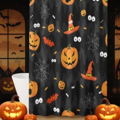 Halloween Shower Curtain with Hooks Polyester Washable Waterproof Pattern Bathroom Bathtub Decor