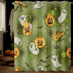 Halloween Shower Curtain with Hooks Polyester Washable Waterproof Pattern Bathroom Bathtub Decor