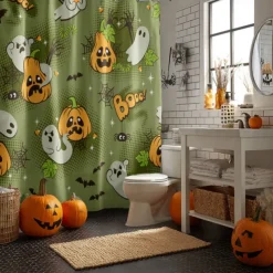 Halloween Shower Curtain with Hooks Polyester Washable Waterproof Pattern Bathroom Bathtub Decor