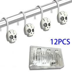 Halloween Shower Curtain Hooks for Halloween Bathroom Decor Rustproof Stainless Steel Shower Curtain Rings Hangers Set of 12, Skulls Ghosts Bathroom Accessories Set