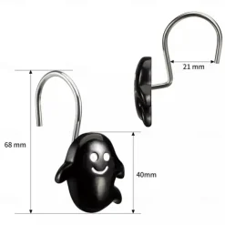 Halloween Shower Curtain Hooks for Halloween Bathroom Decor Rustproof Stainless Steel Shower Curtain Rings Hangers Set of 12, Skulls Ghosts Bathroom Accessories Set