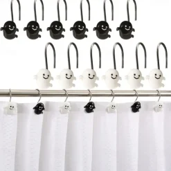 Halloween Shower Curtain Hooks for Halloween Bathroom Decor Rustproof Stainless Steel Shower Curtain Rings Hangers Set of 12, Skulls Ghosts Bathroom Accessories Set