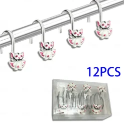 Halloween Shower Curtain Hooks for Halloween Bathroom Decor Rustproof Stainless Steel Shower Curtain Rings Hangers Set of 12, Skulls Ghosts Bathroom Accessories Set