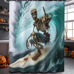 Halloween Shower Curtain with Hooks Polyester Washable Waterproof Pattern Bathroom Bathtub Decor