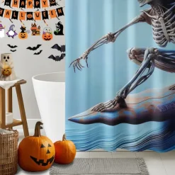Halloween Shower Curtain with Hooks Polyester Washable Waterproof Pattern Bathroom Bathtub Decor