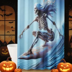 Halloween Shower Curtain with Hooks Polyester Washable Waterproof Pattern Bathroom Bathtub Decor