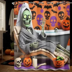 Halloween Shower Curtain with Hooks Polyester Washable Waterproof Pattern Bathroom Bathtub Decor