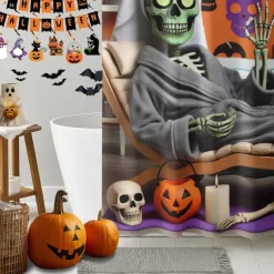 Halloween Shower Curtain with Hooks Polyester Washable Waterproof Pattern Bathroom Bathtub Decor