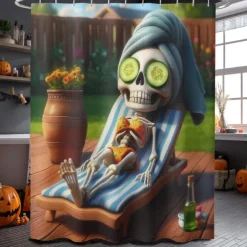 Halloween Shower Curtain with Hooks Polyester Washable Waterproof Pattern Bathroom Bathtub Decor