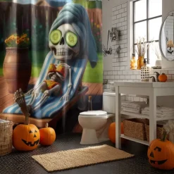 Halloween Shower Curtain with Hooks Polyester Washable Waterproof Pattern Bathroom Bathtub Decor