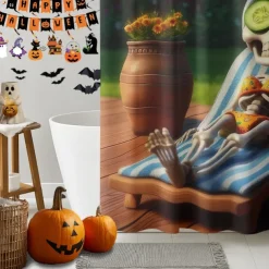 Halloween Shower Curtain with Hooks Polyester Washable Waterproof Pattern Bathroom Bathtub Decor