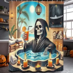 Halloween Shower Curtain with Hooks Polyester Washable Waterproof Pattern Bathroom Bathtub Decor