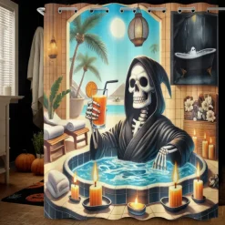 Halloween Shower Curtain with Hooks Polyester Washable Waterproof Pattern Bathroom Bathtub Decor