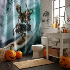 Halloween Shower Curtain with Hooks Polyester Washable Waterproof Pattern Bathroom Bathtub Decor