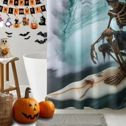 Halloween Shower Curtain with Hooks Polyester Washable Waterproof Pattern Bathroom Bathtub Decor