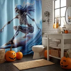 Halloween Shower Curtain with Hooks Polyester Washable Waterproof Pattern Bathroom Bathtub Decor