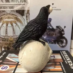 Halloween Skeleton Crow Resin Figurine - Animal Sculpture for Tabletop, Window Display, and Home Decor - Spooky Halloween Decoration