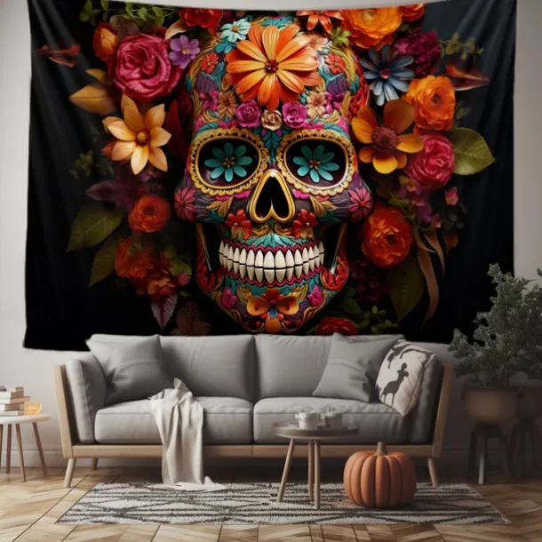 Halloween Skeleton Day of Dead Hanging Tapestry Wall Art Large Tapestry Mural Decor Photograph Backdrop Blanket Curtain Home Bedroom Living Room Decorations
