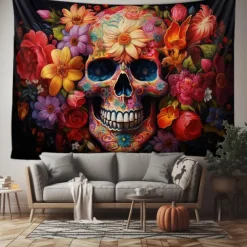 Halloween Skeleton Day of Dead Hanging Tapestry Wall Art Large Tapestry Mural Decor Photograph Backdrop Blanket Curtain Home Bedroom Living Room Decorations